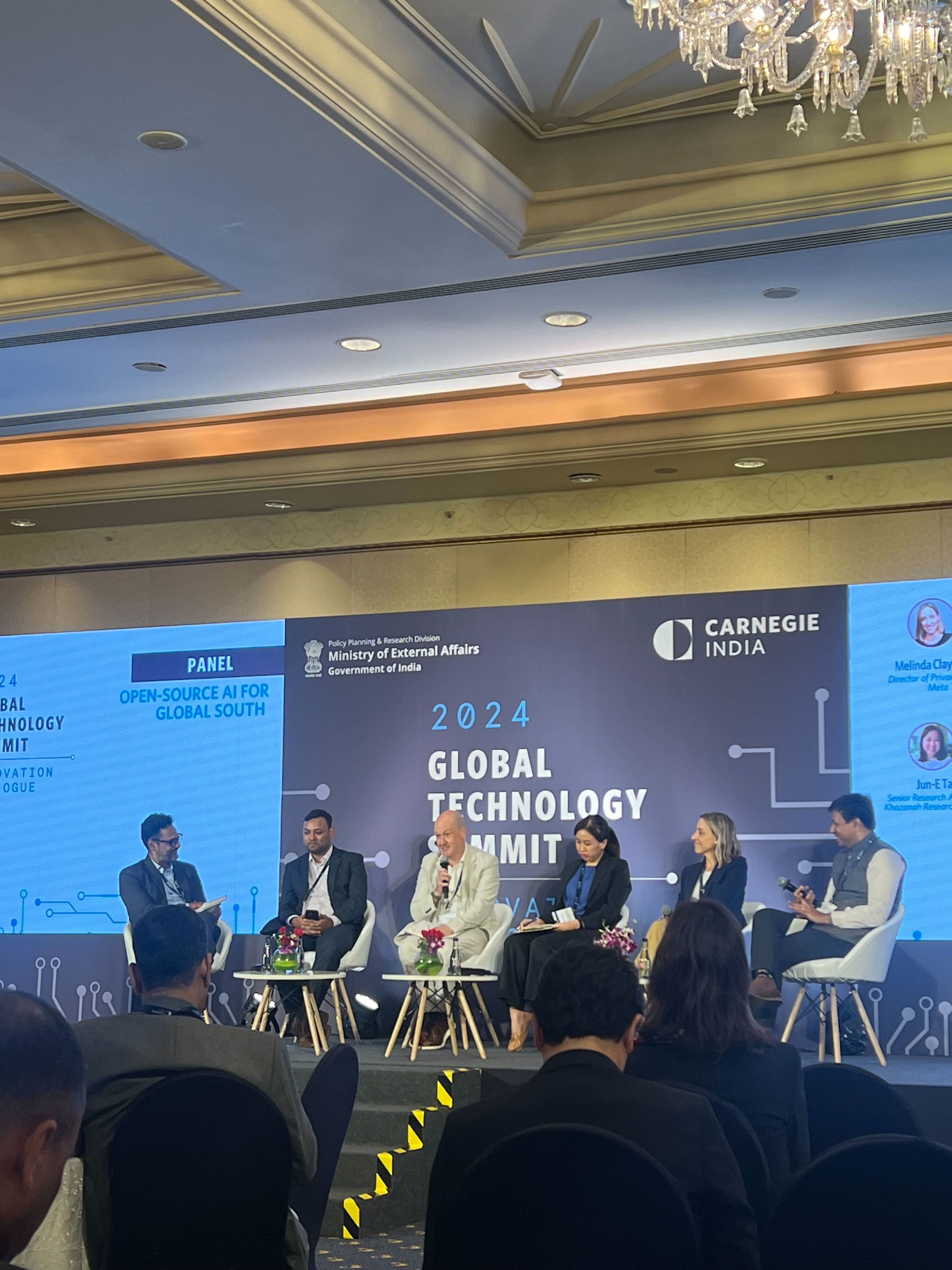 Mike speaking at the Open Source AI for the Global South panel alongside, Melinda Claybaugh- Meta, Kishore Balaji Desikachari- IBM, Saurabh Karn- Sarvam AI, Jun-E-Tan- Khazanah Research Institute, moderated by Rahul Matthan- Trilegal