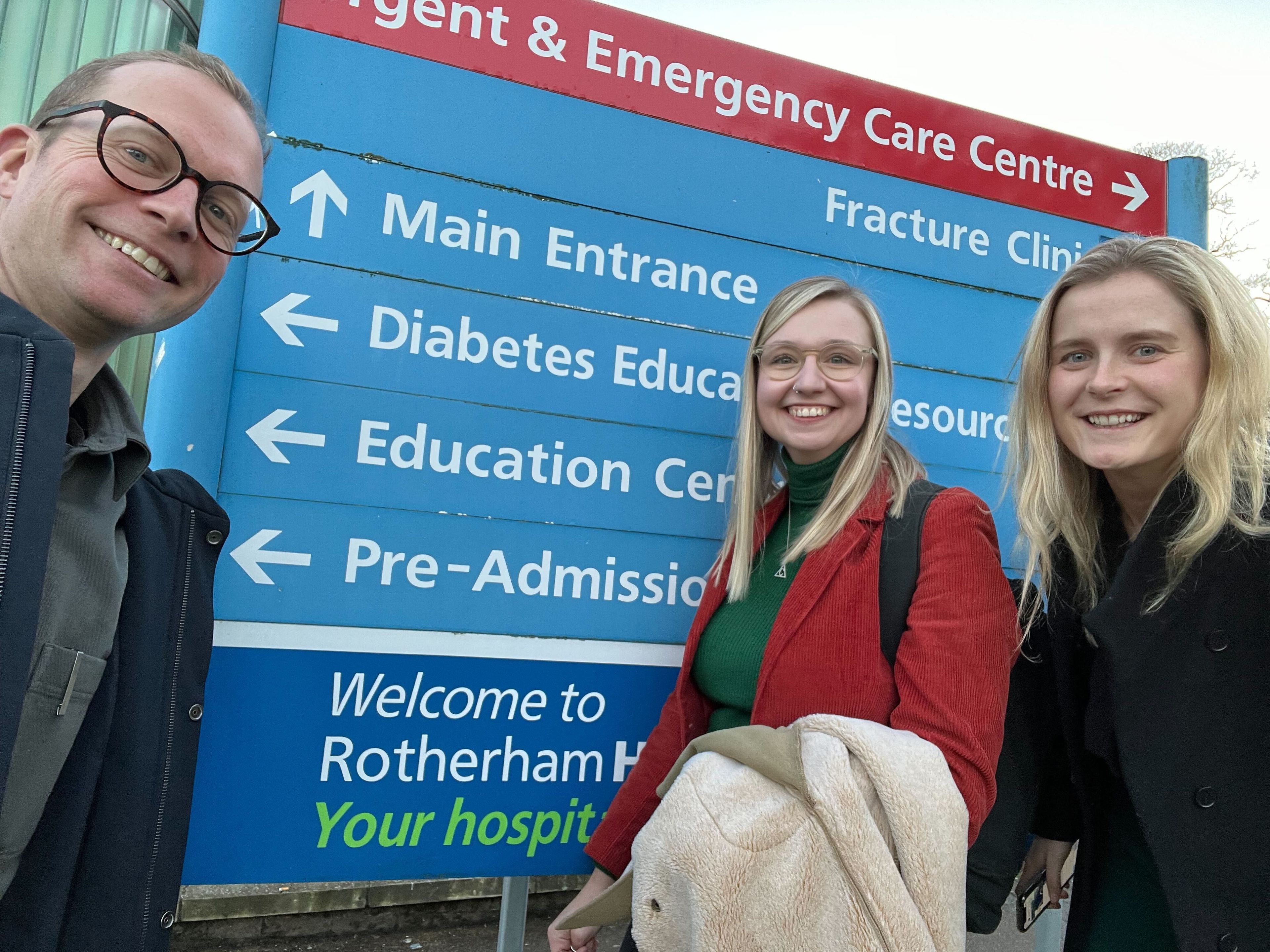 Chris, Connie and Lou from NHS Providers on site at Rotherham NHS Foundation Trust