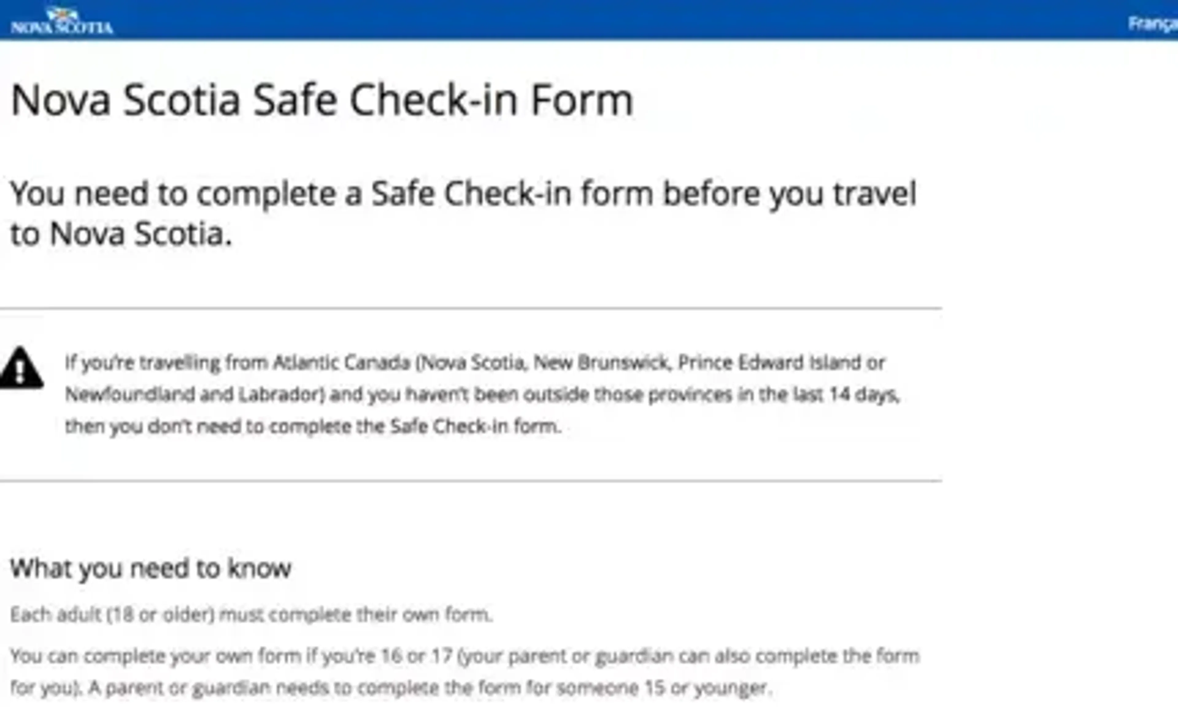 Nova Scotia safe check-in