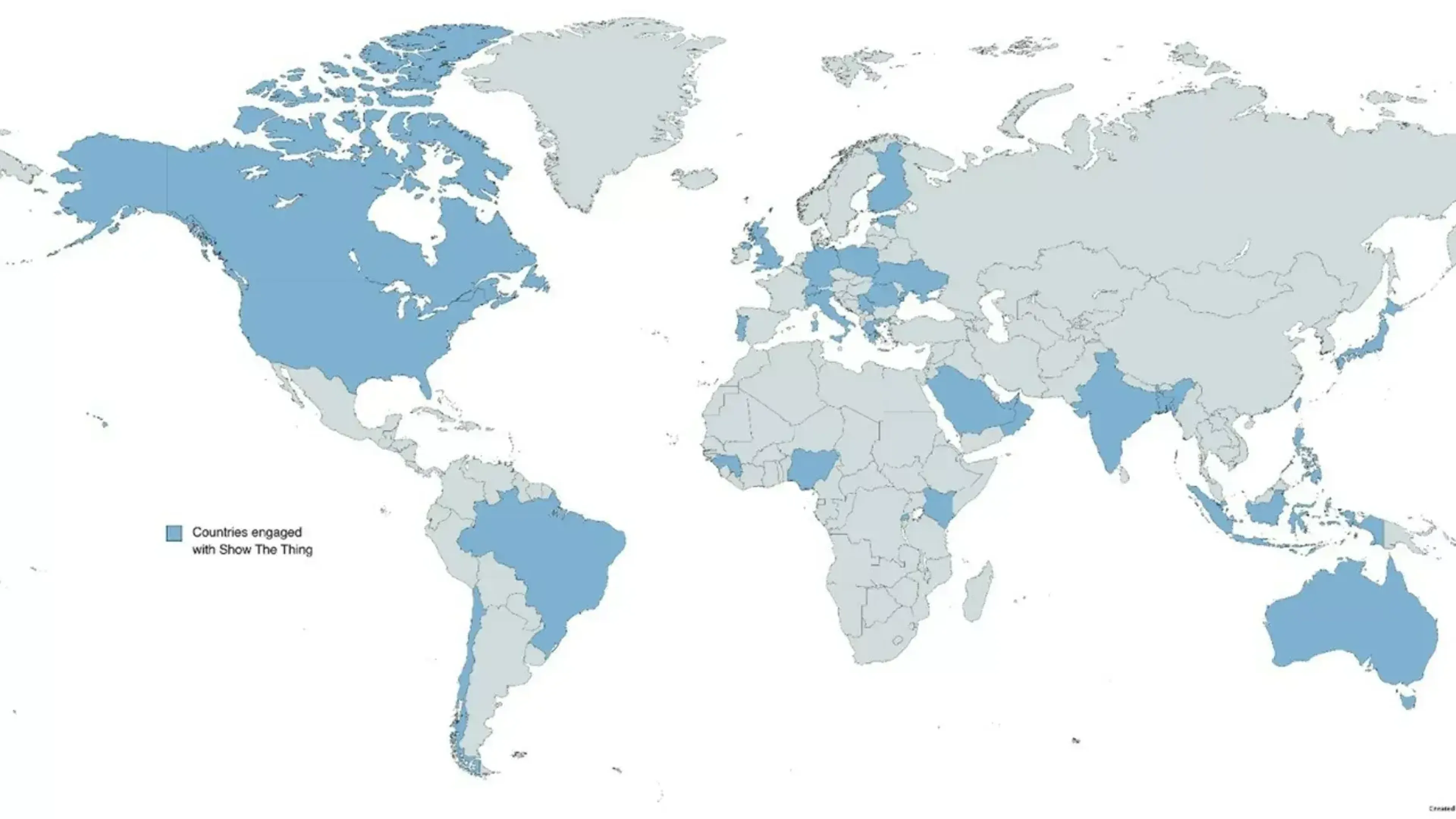 Map of countries engaged so far in our Show the Thing series