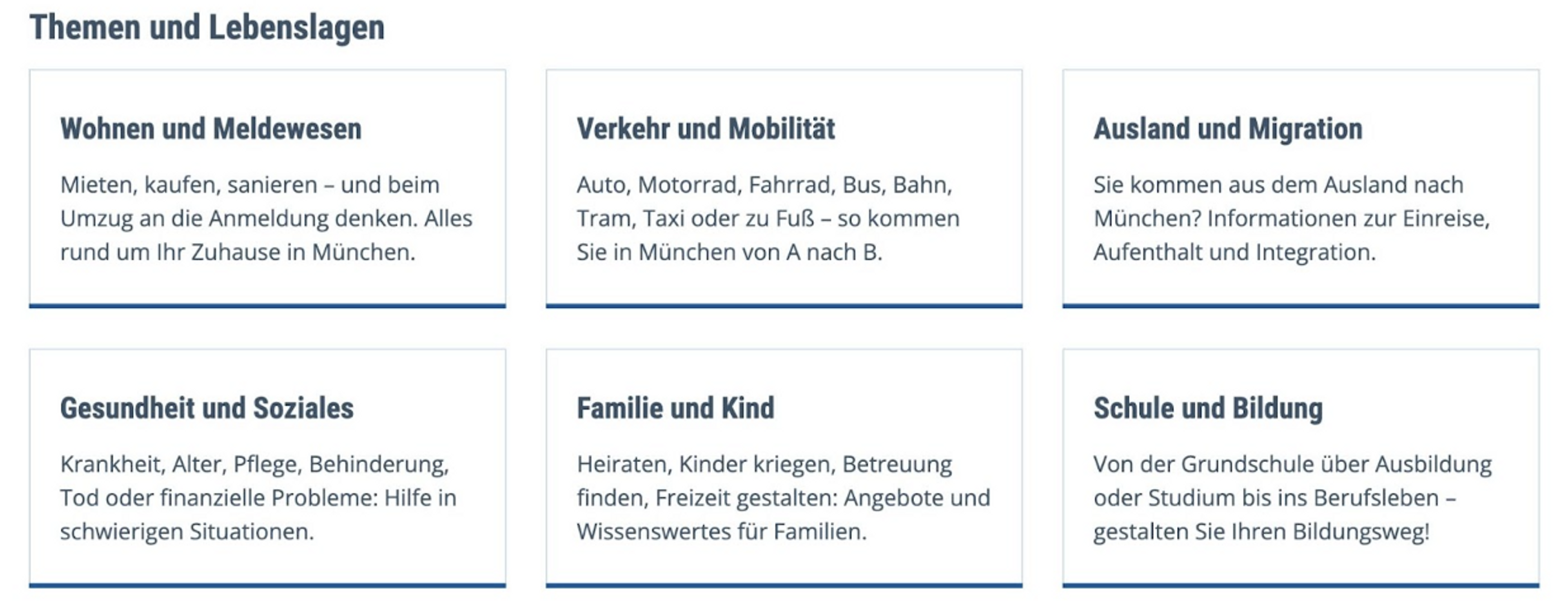 Services organised by topic on the Munich government site