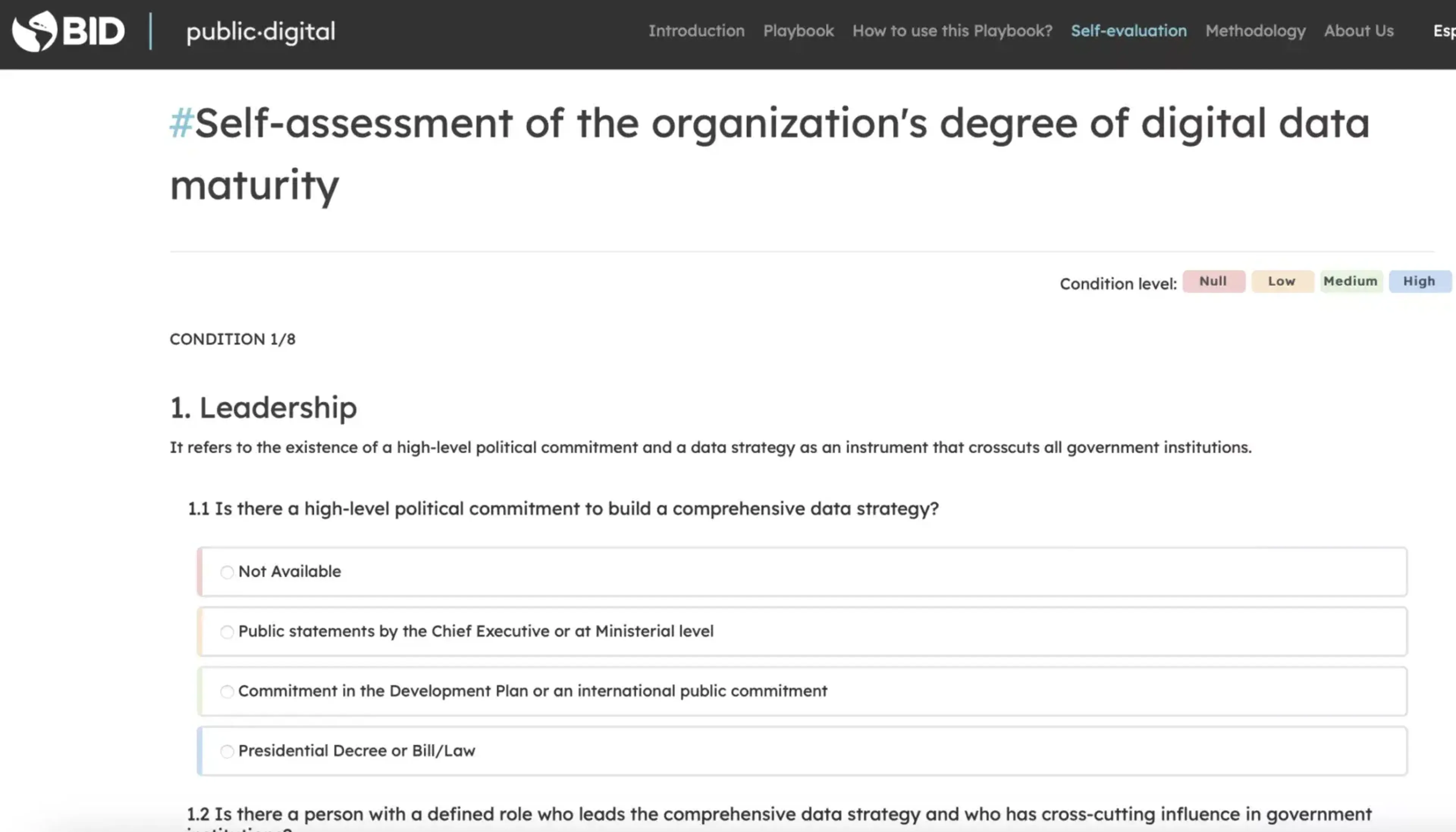 A screengrab of the self-assessment tool, available in github.