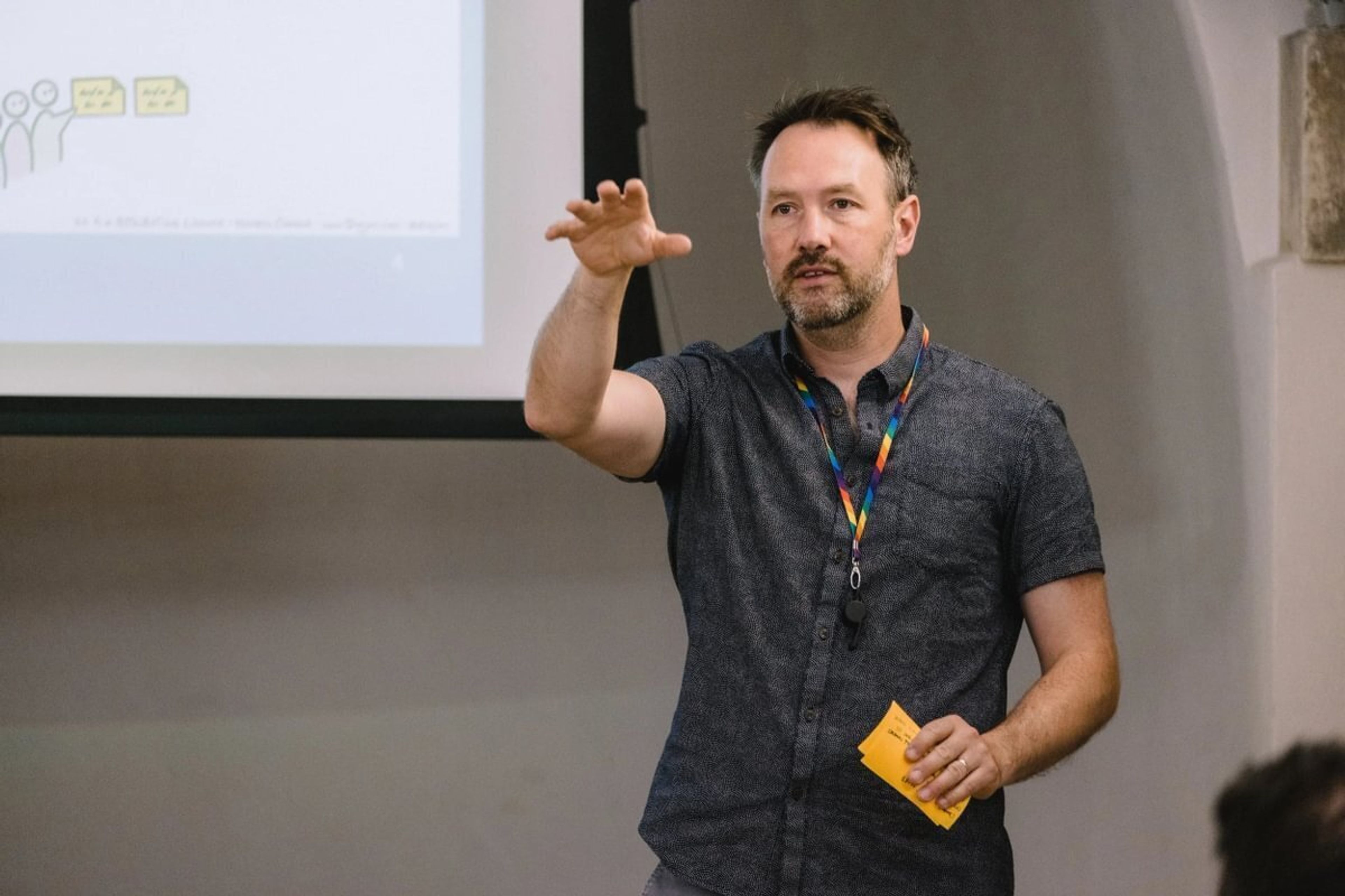 A man addresses an audience