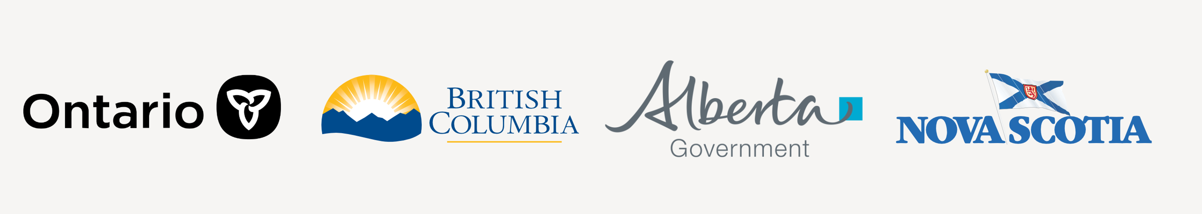 The logos for Ontario, British Columbia, Alberta and Nova Scotia governments