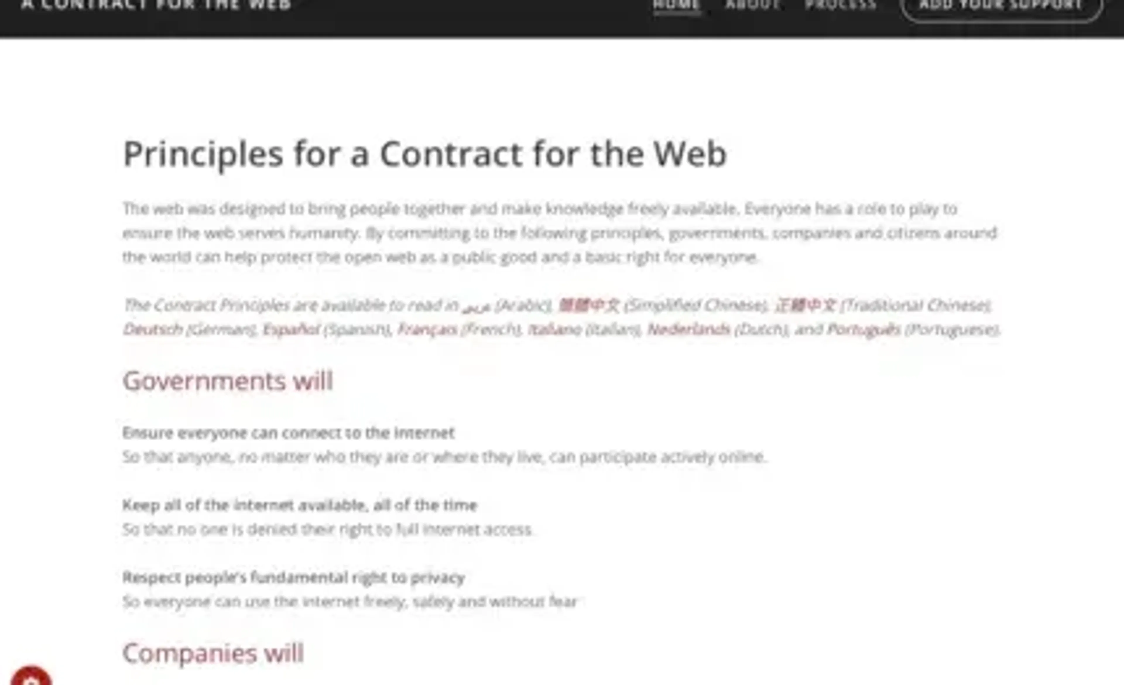 Principles for a contract on the web
