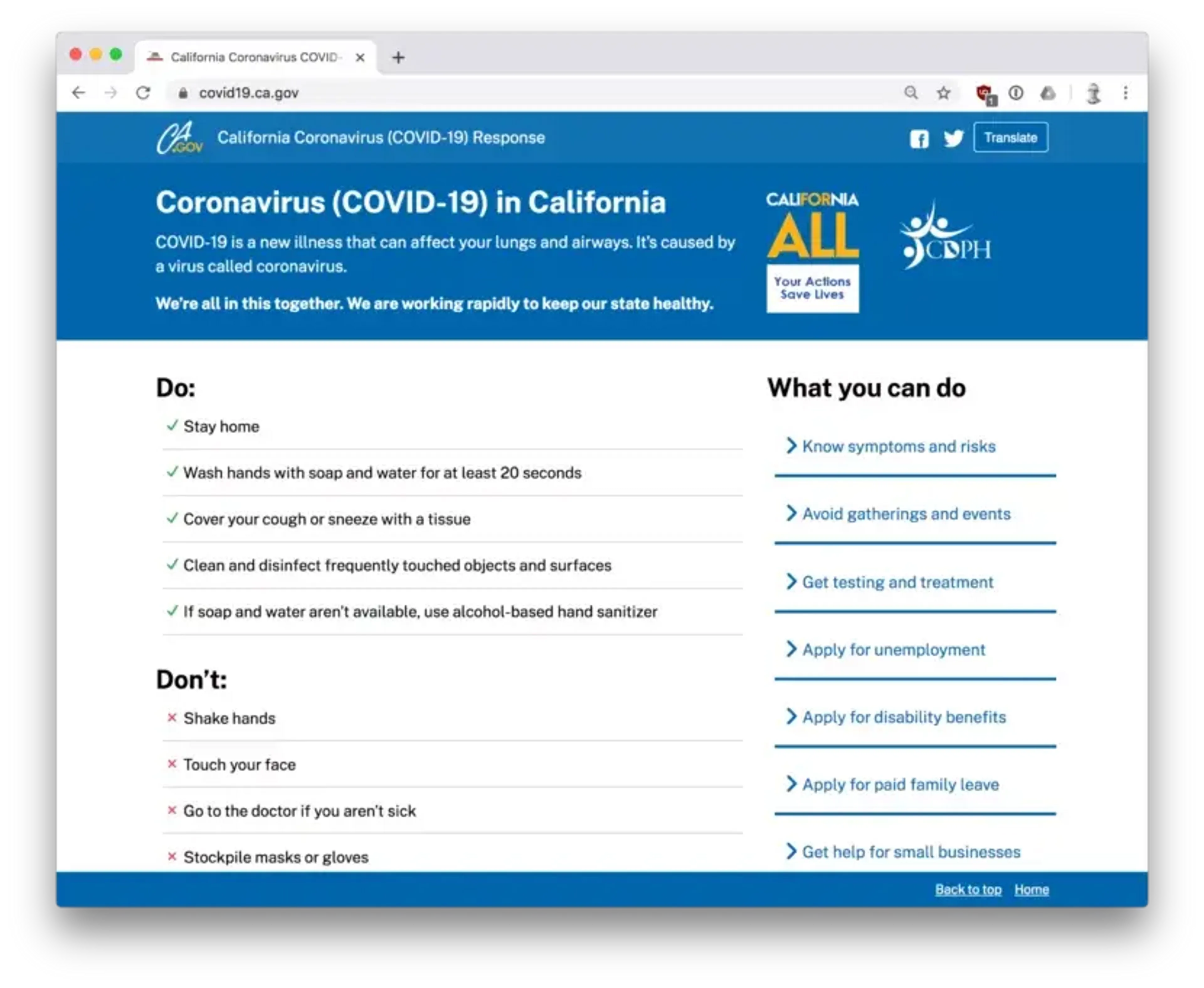 California’s coronavirus website