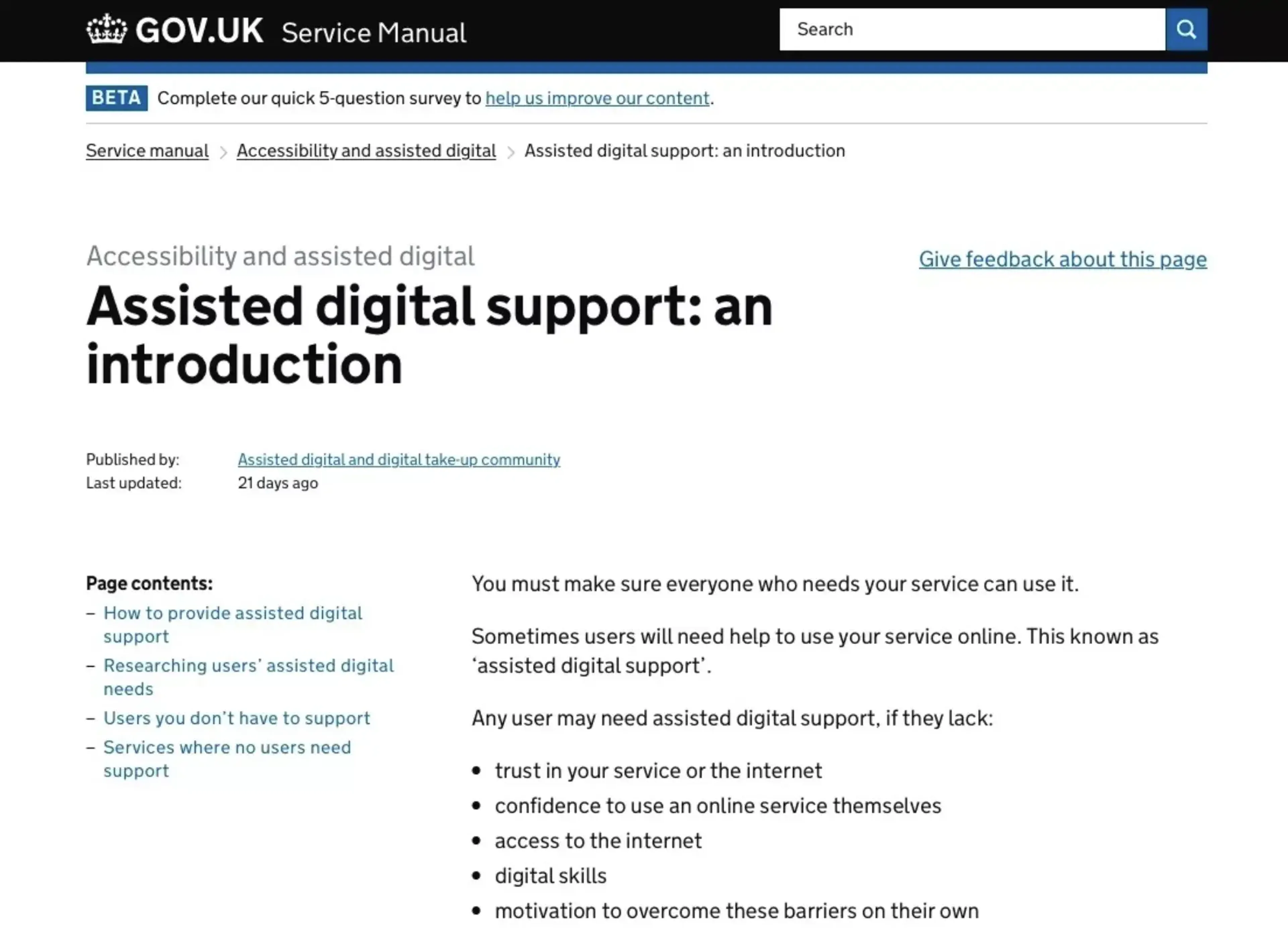 Assisted digital page gov.uk