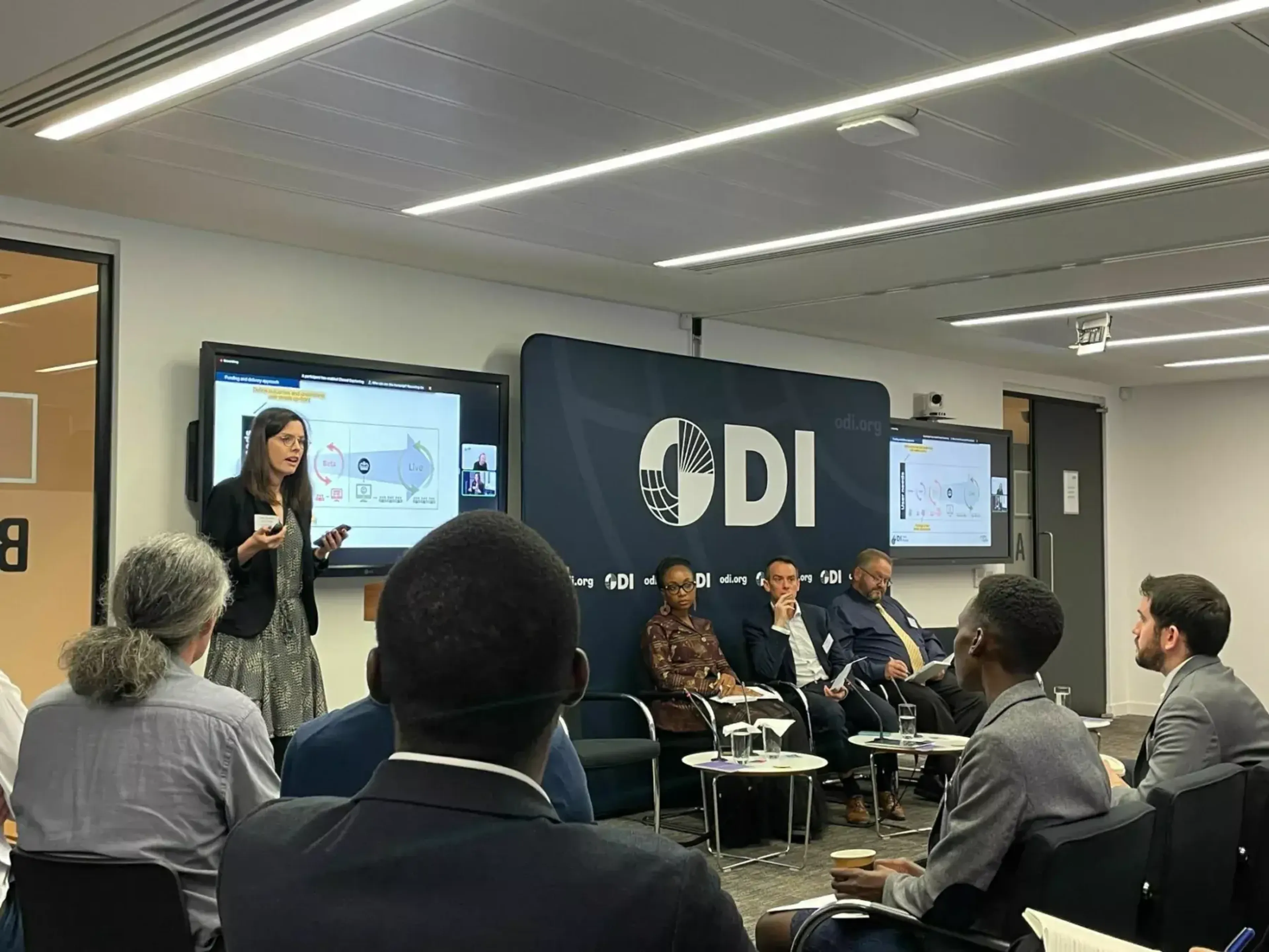 Emily presenting at a Budgets and Bytes PFM event co-hosted by ODI in March