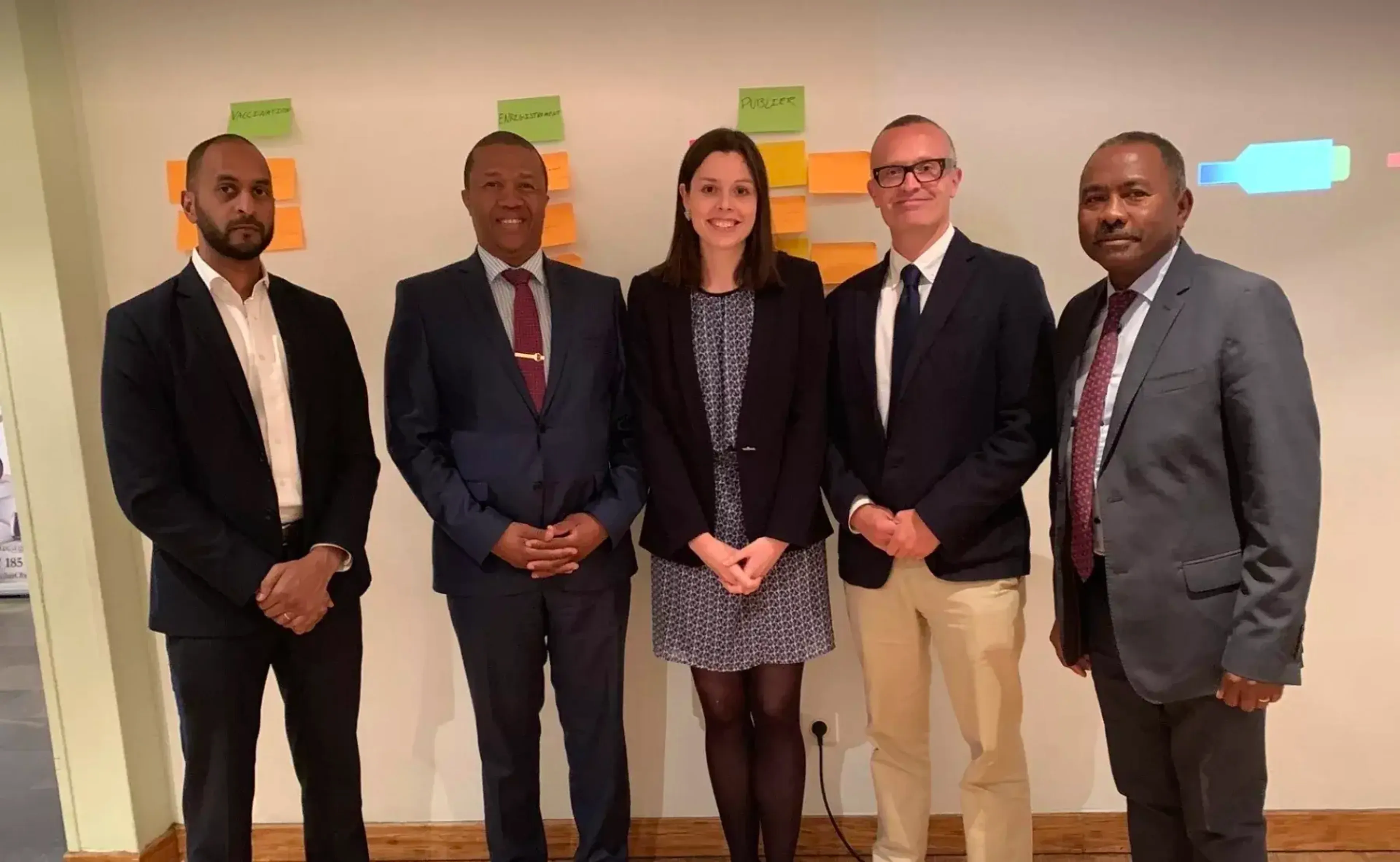 From L-R: Kishor (Caribou Digital), Valery Ramonjavelo (Secretary-General of the Presidency), Emily and Ben (Public Digital), Balsama Andriantseheno (Coordinator-General)