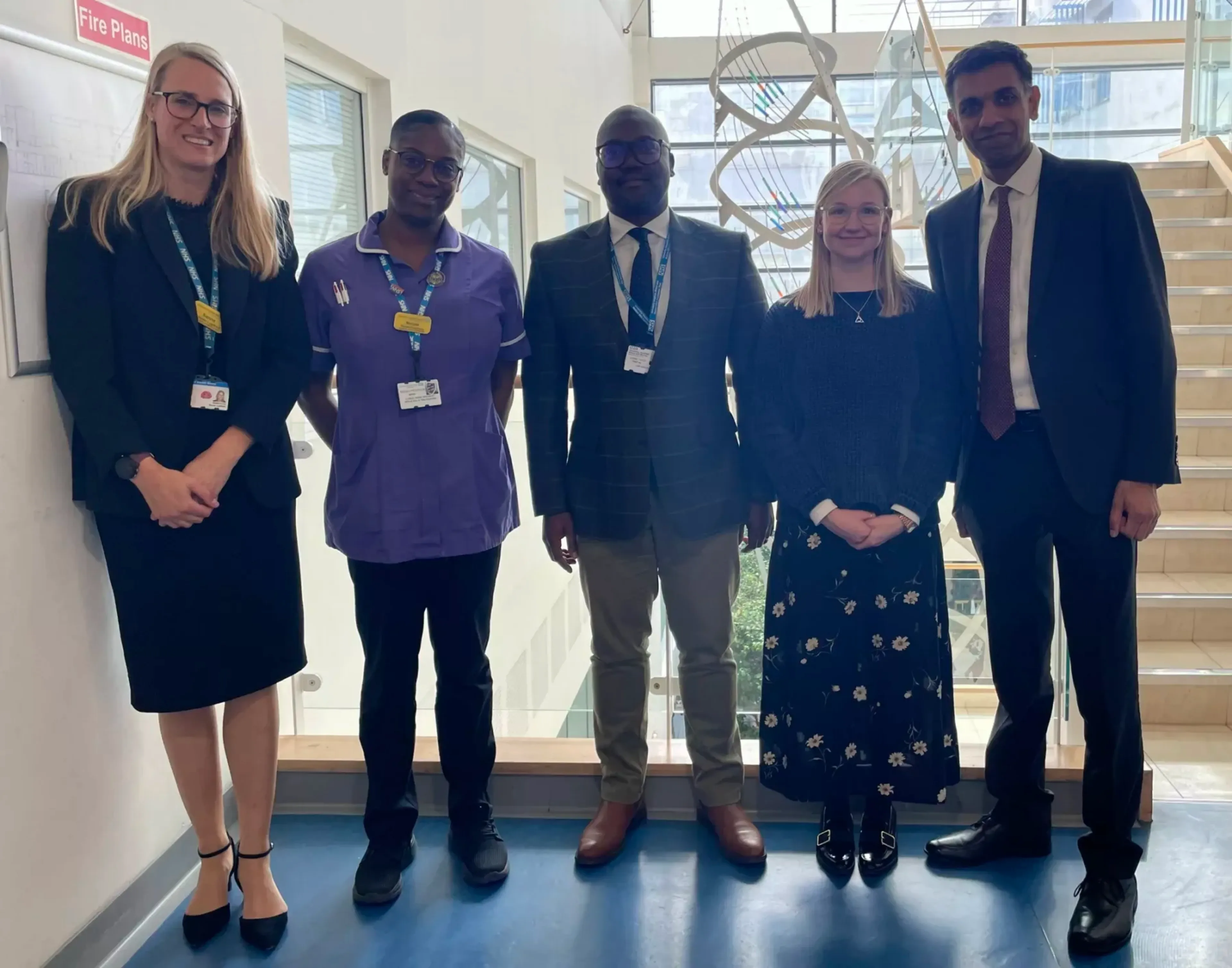 From left to right: Doctor Sanne Lugthart, Consultant Haematologist at University Hospitals Bristol and Weston NHS Foundation Trust (UHBW), Nicole Paterson, Clinical Nurse Specialist, Haemoglobinopathies at UHBW, Eugine Yafele, Chief Executive Officer at UHBW, Connie van Zanten, consultant at Public Digital and Habib Naqvi, Director at the NHS Race and Health Observatory. This photo was taken at the Bristol Heart Institute on Monday 10 October.